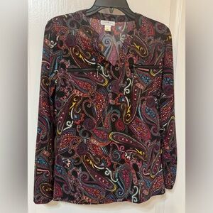 Jaclyn Smith Collection Multicolor Paisley Long Sleeve Blouse . Size : S